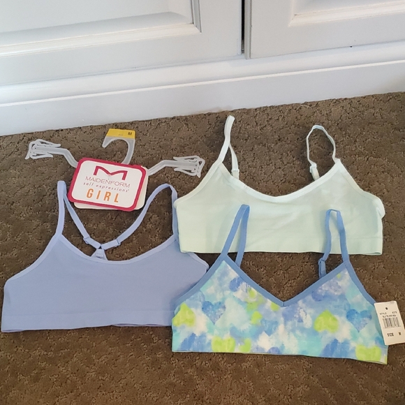 Maidenform Girl 3pk Bralette Training Bras Mint Tie Dye Size M L XL Racerback NW - Picture 1 of 5